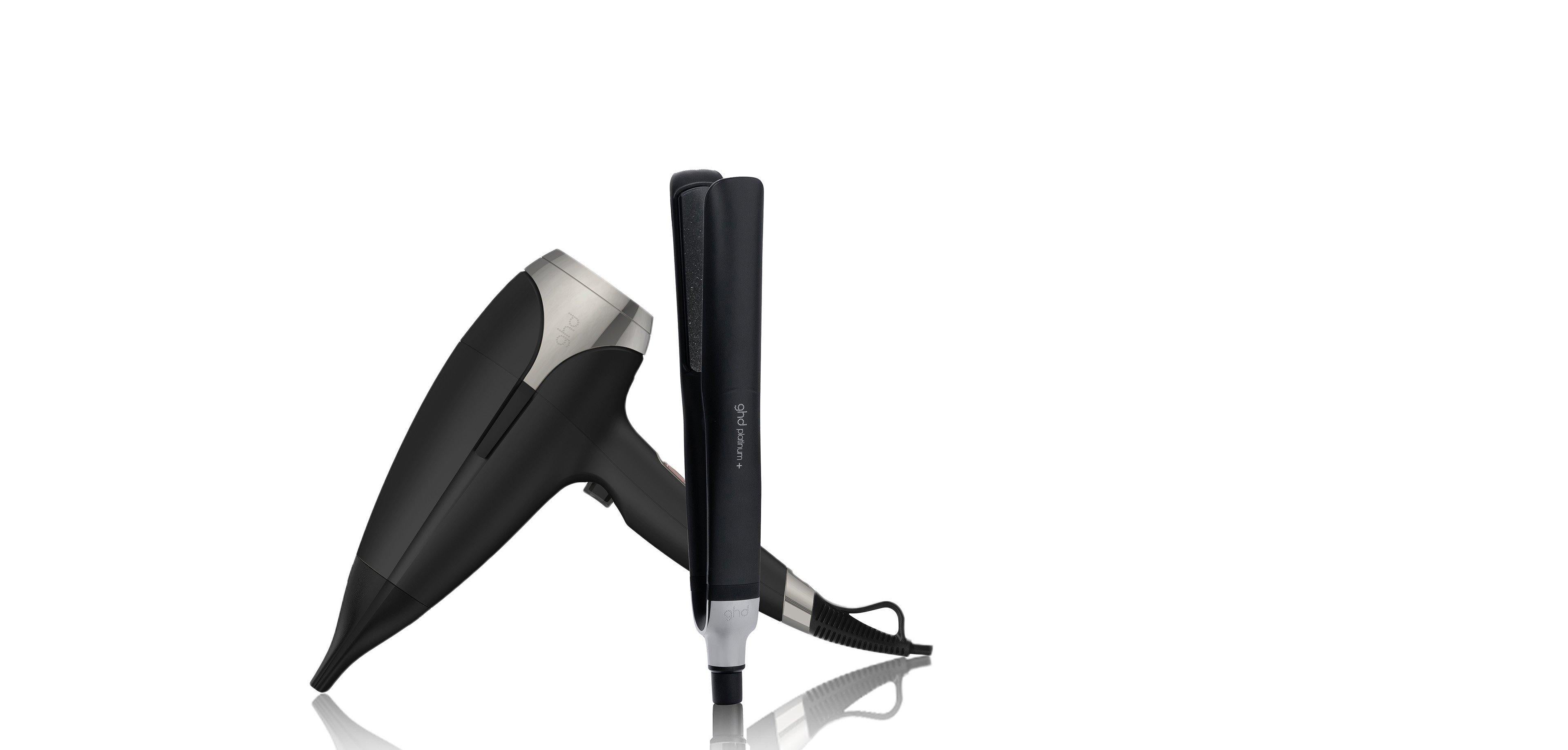 GHD PLATINUM+ HAIR STRAIGHTENER & GHD HELIOS HAIR DRYER BUNDLE IN BLACK