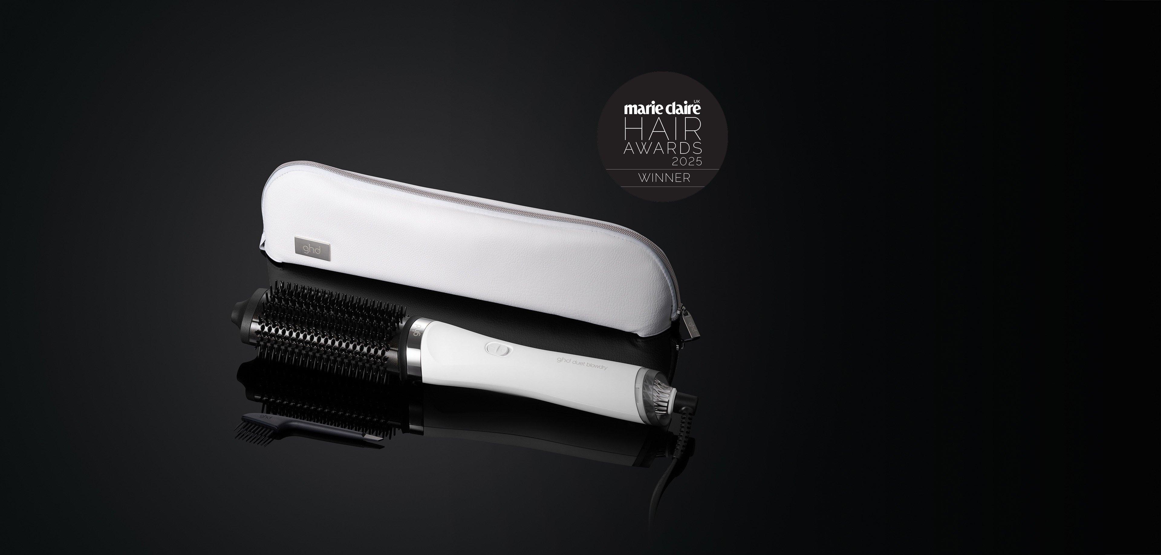 GHD DUET BLOWDRY HAIR DRYER BRUSH IN WHITE